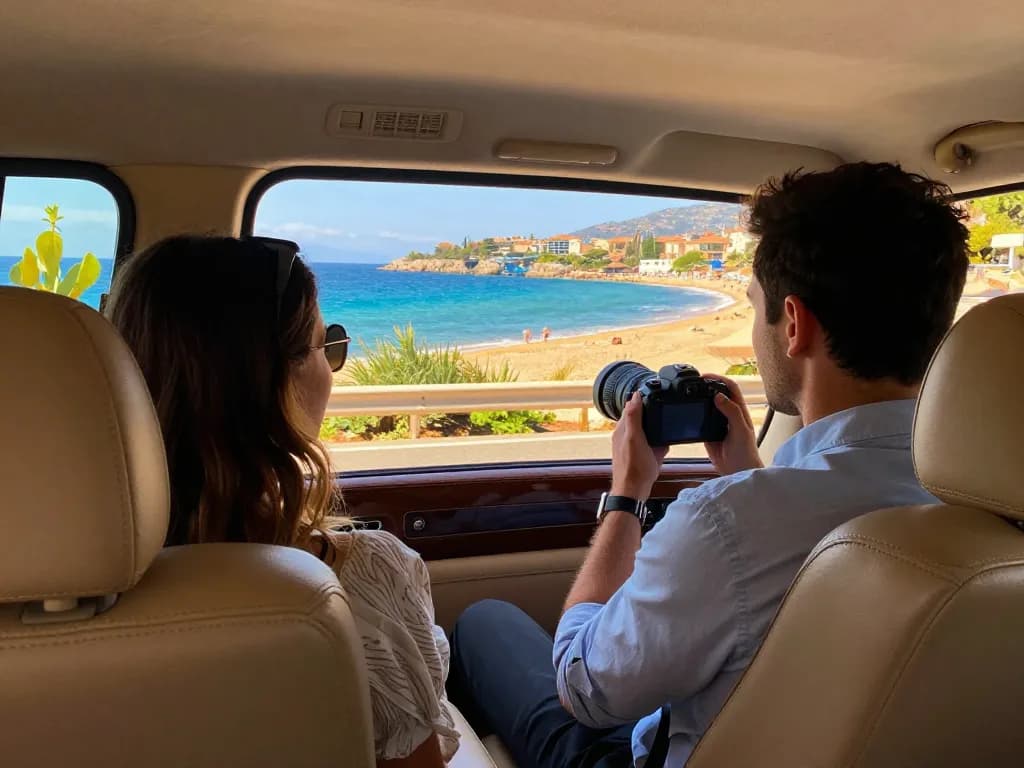 Service de Taxi Saint-Tropez présentant une course de luxe le long de la côte avec des vues époustouflantes.