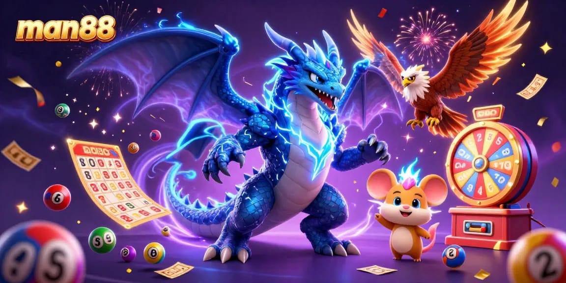 Experience man88's excitement with vibrant lottery elements and dynamic characters in 3D!