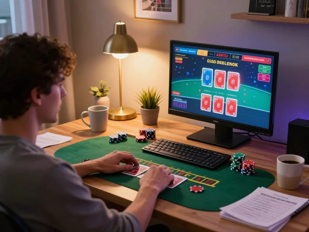 A player enjoying an online blackjack game on MM 88, showcasing strategic betting with a friendly atmosphere.