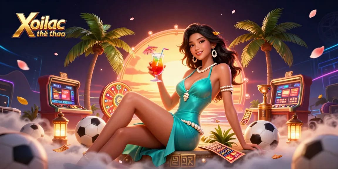 Xoilac thể thao showcases sports betting excitement with vibrant elements in a dynamic casino scene.
