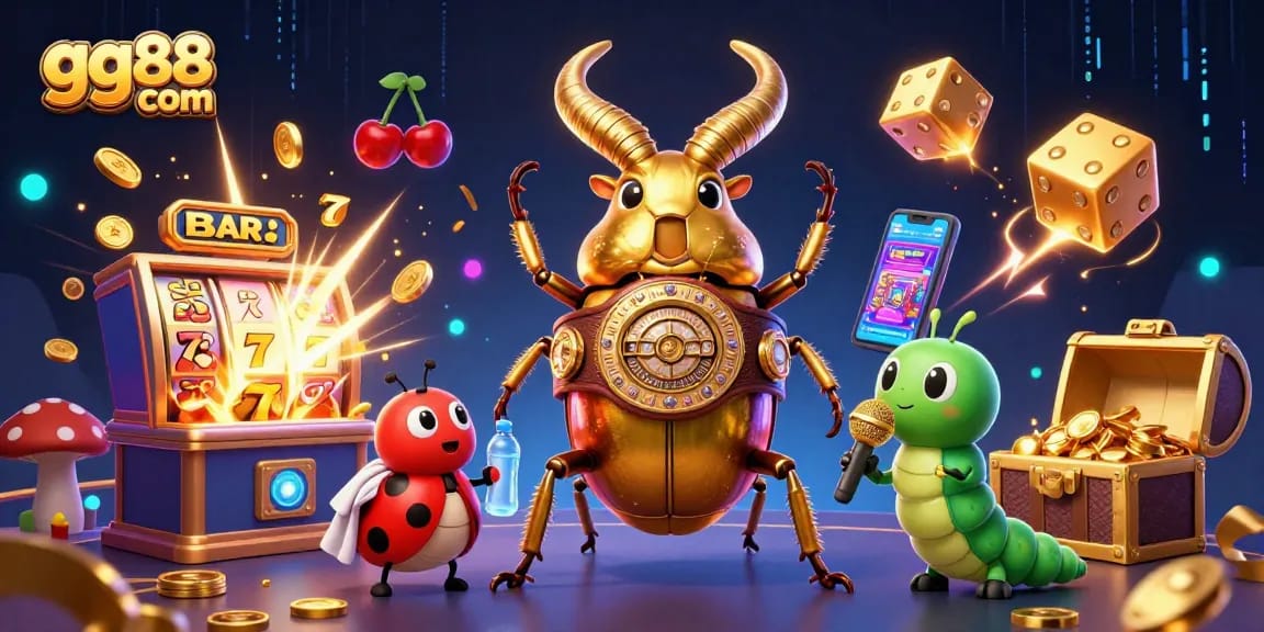 Engage with gg88 com's vibrant casino experience through a dynamic 3D illustration of games and characters.