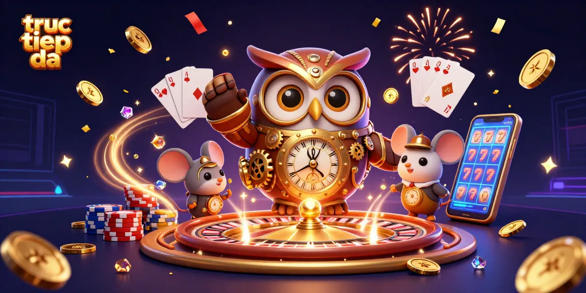 Experience truc tiep bong da with a dynamic and colorful casino scene featuring a time-traveling owl.