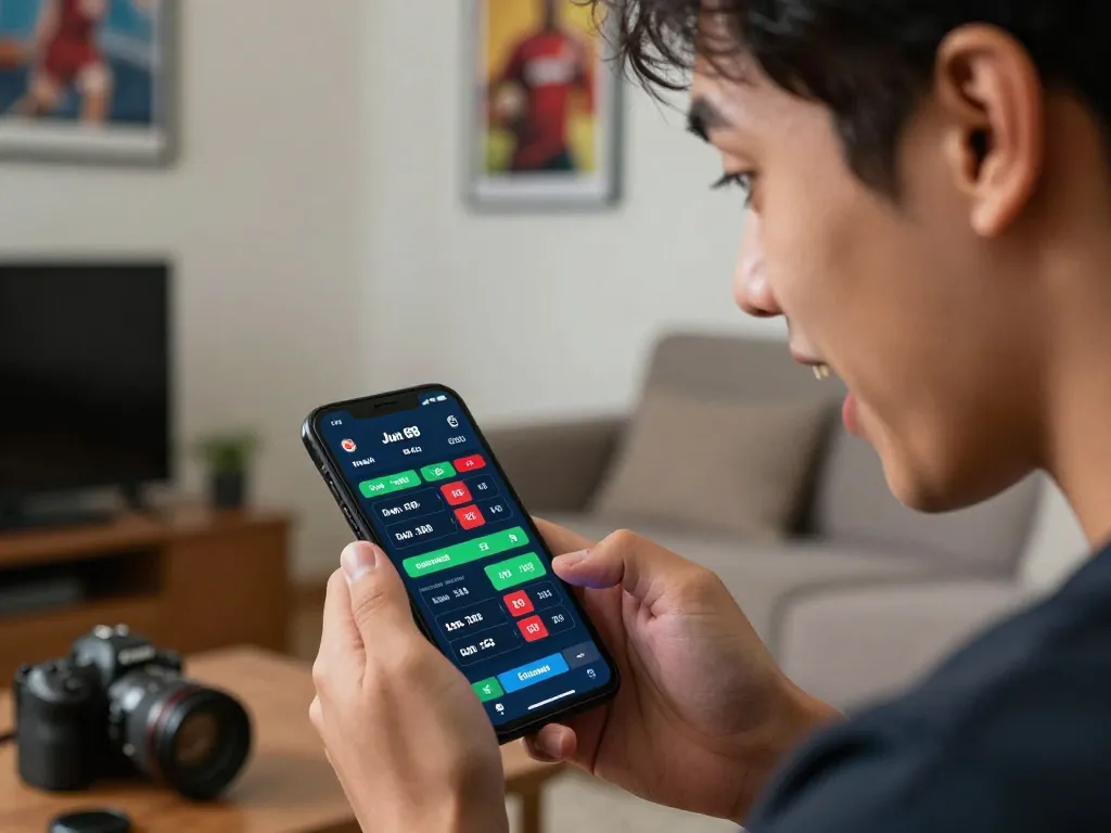 Engaging mobile betting experience on Jun 88 app in a cozy living room setting