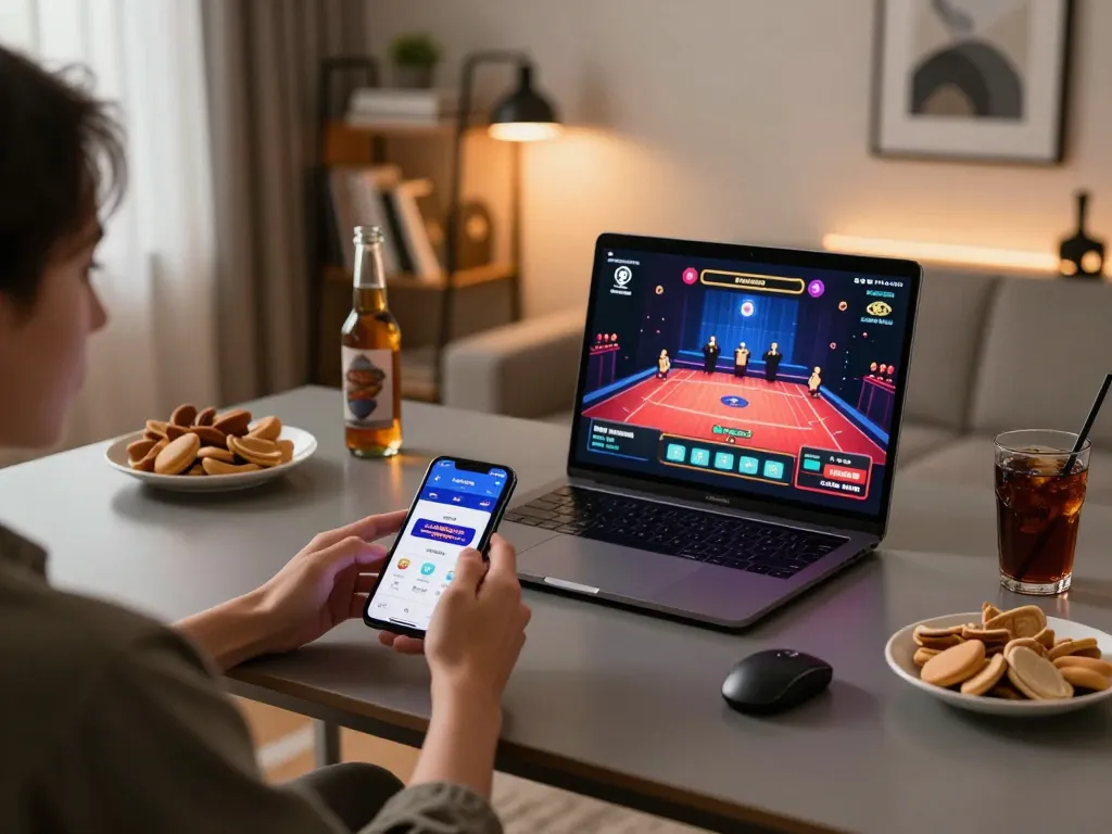 Engaging with RR88 casino app while enjoying a cozy home gaming setup.