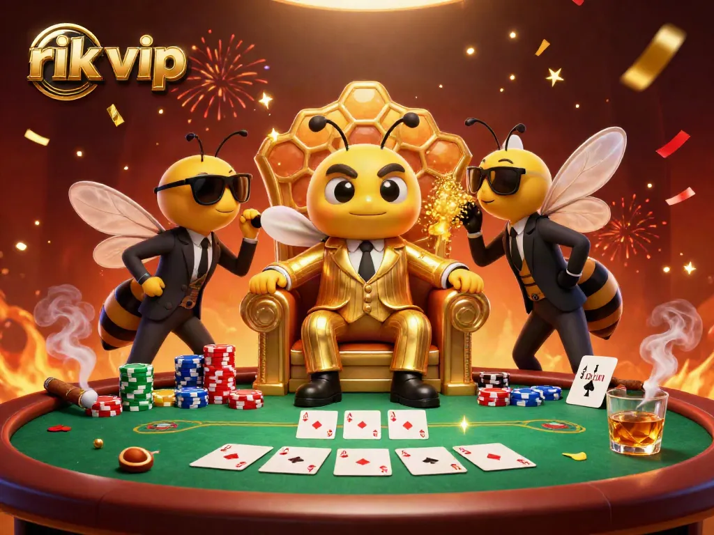 Experience the excitement of rik vip with vibrant 3D characters and poker elements in a celebratory atmosphere.