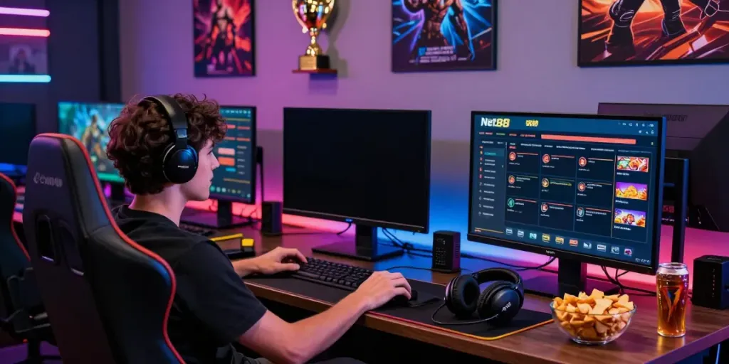 Engaging user experience on https://net88.broker/ showcasing thrilling online gaming atmosphere with multiple screens.
