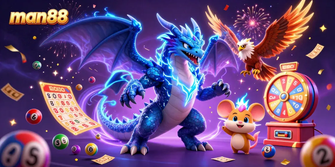 Experience man88's excitement with vibrant lottery elements and dynamic characters in 3D!