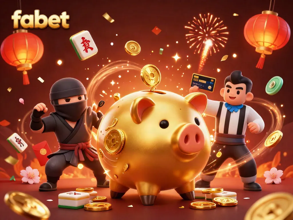 Join the vibrant festivities at fabet as golden coins rain down with excitement in an energetic casino scene.