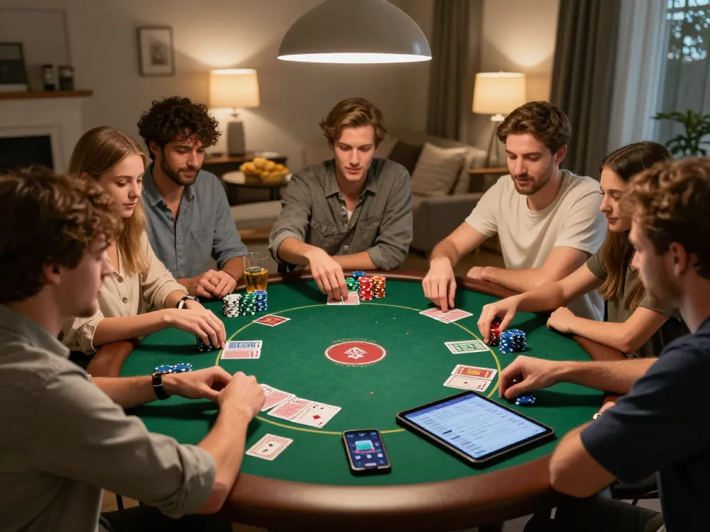 Pemain merencanakan strategi di malam poker dengan rokok88, menampilkan chip dan kartu yang berwarna-warni dalam permainan.