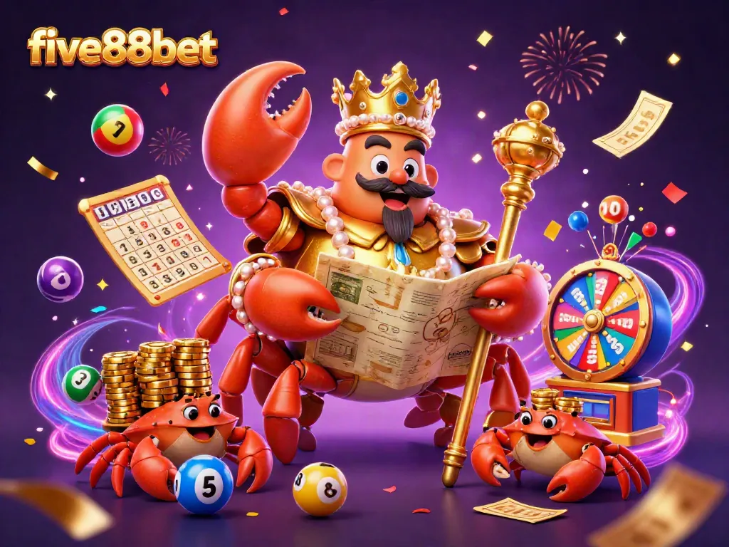 Experience thrilling wins at five88bet with a golden crab emperor leading a vibrant lottery scene!