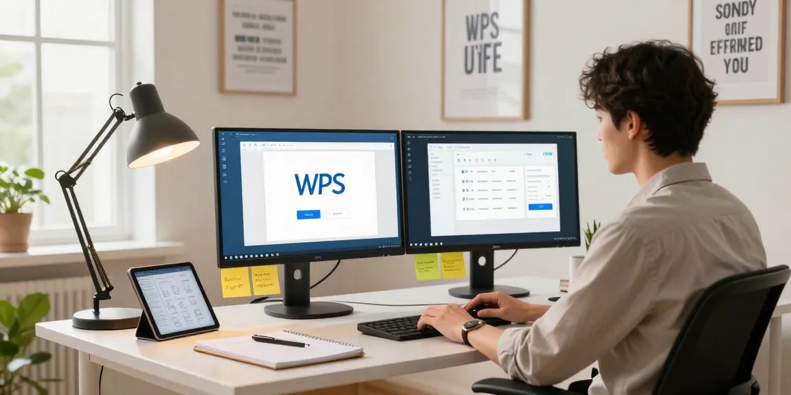WPS Download in a modern home office with dual monitors and a stylish workspace.