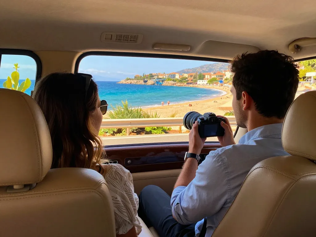 Service de Taxi Saint-Tropez présentant une course de luxe le long de la côte avec des vues époustouflantes.