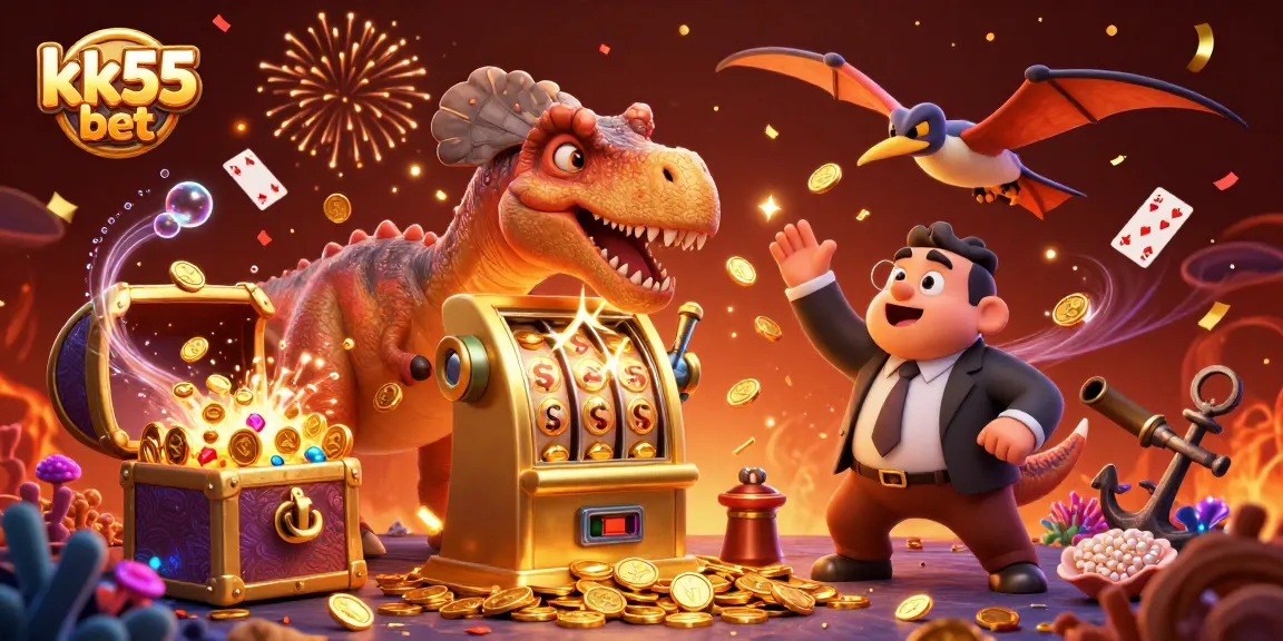 Experience the thrill at kk55 bet as a pachycephalosaurus triggers a jackpot in a vibrant casino scene.