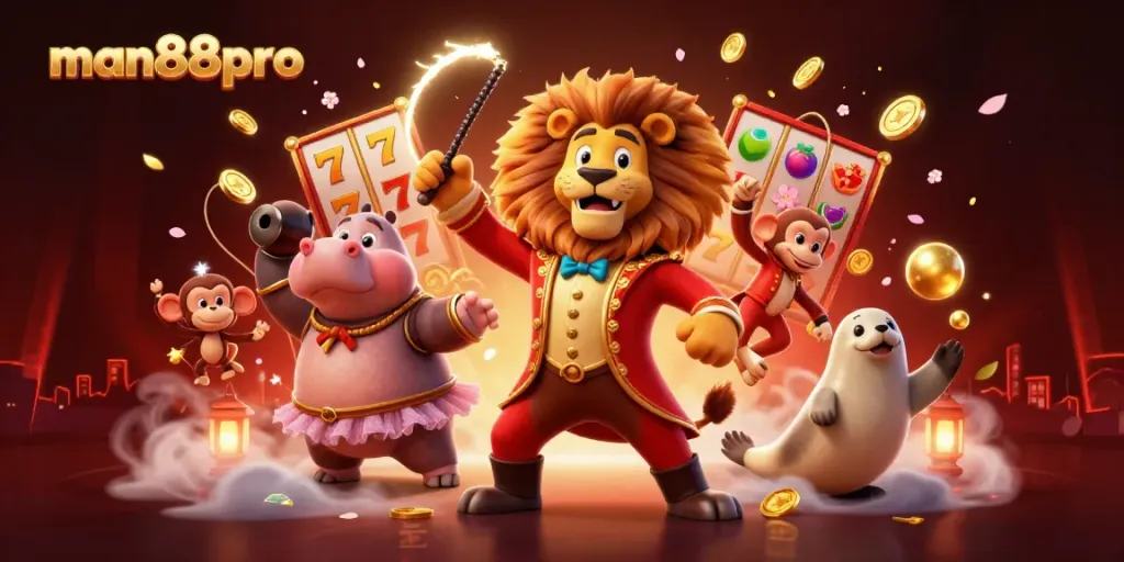 Engage with thrilling casino gameplay at man88pro, featuring dynamic slot reels with vibrant symbols.