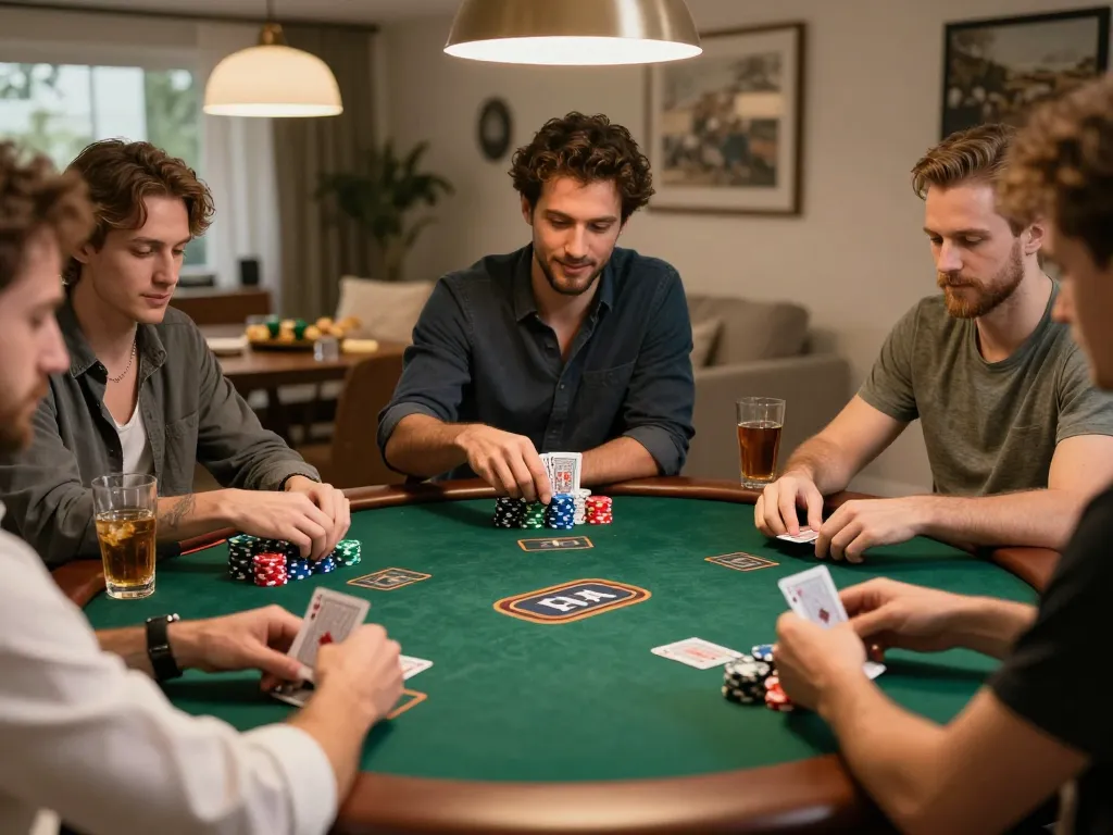 Join friends in an exciting poker game at home, featuring jus77 strategy and camaraderie.