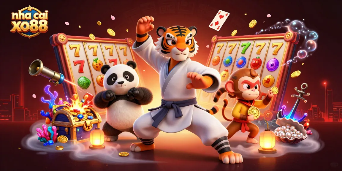 Experience thrilling fun at nha cai xo88 with a vibrant casino-themed illustration featuring unique characters.