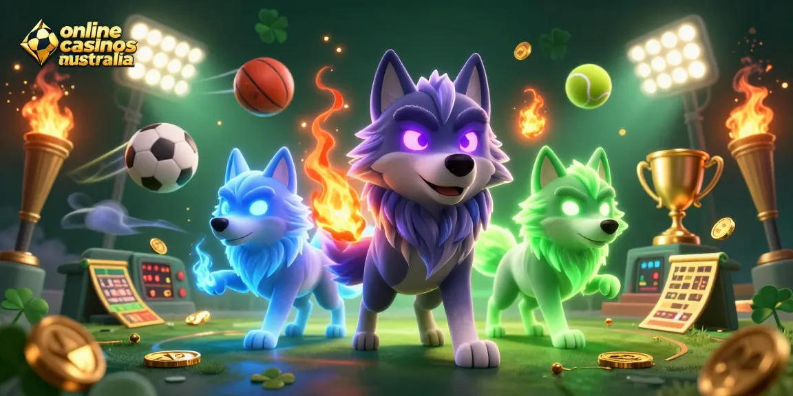 Experience the excitement of online casinos in Australia with thrilling sports elements and majestic wolf characters.