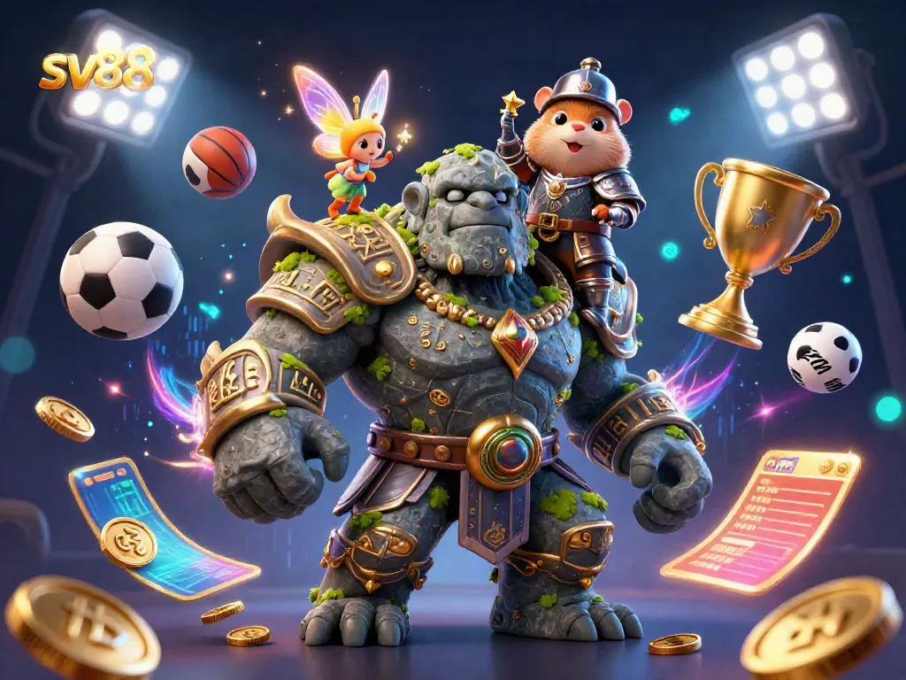 Bet on your luck with sv88, featuring a magical golem and exciting casino elements.