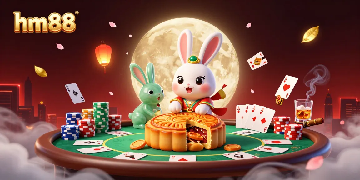 Celebrate your luck at HM88 with a vivid poker-themed 3D scene featuring playful rabbits and poker elements.