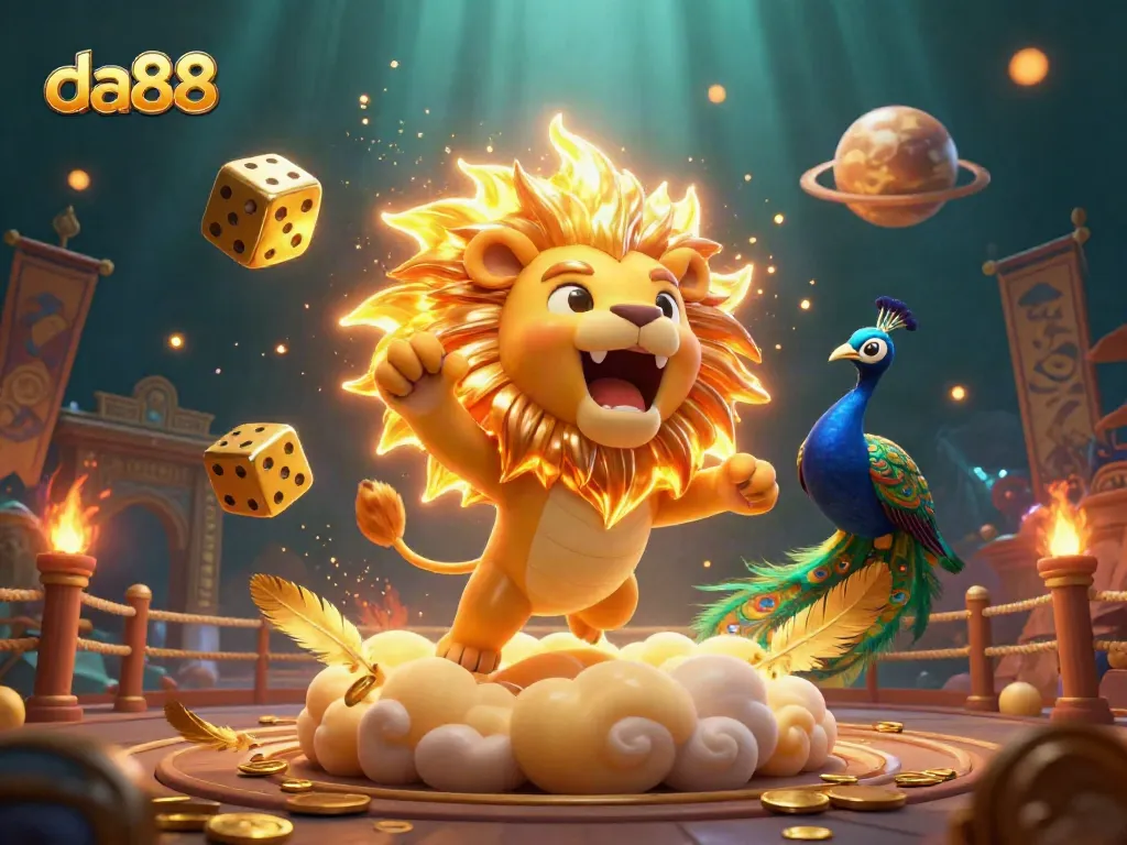 Experience thrilling gameplay with da88's vibrant casino environment featuring lion and dice symbols.