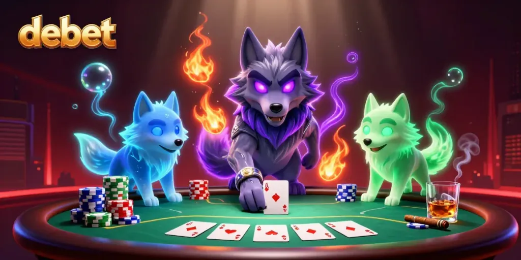 Play in debet's enchanting casino world with shadow wolves and poker excitement.