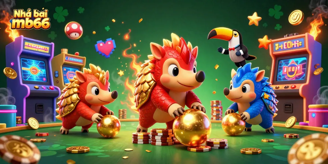Engage with Nhà cái mb66's exciting offerings through a captivating illustration of rival pangolins in a casino setting.