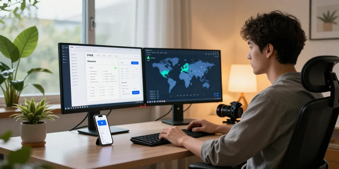 快连 application interface displayed on multiple screens in a modern workspace, emphasizing seamless connectivity and user experience.