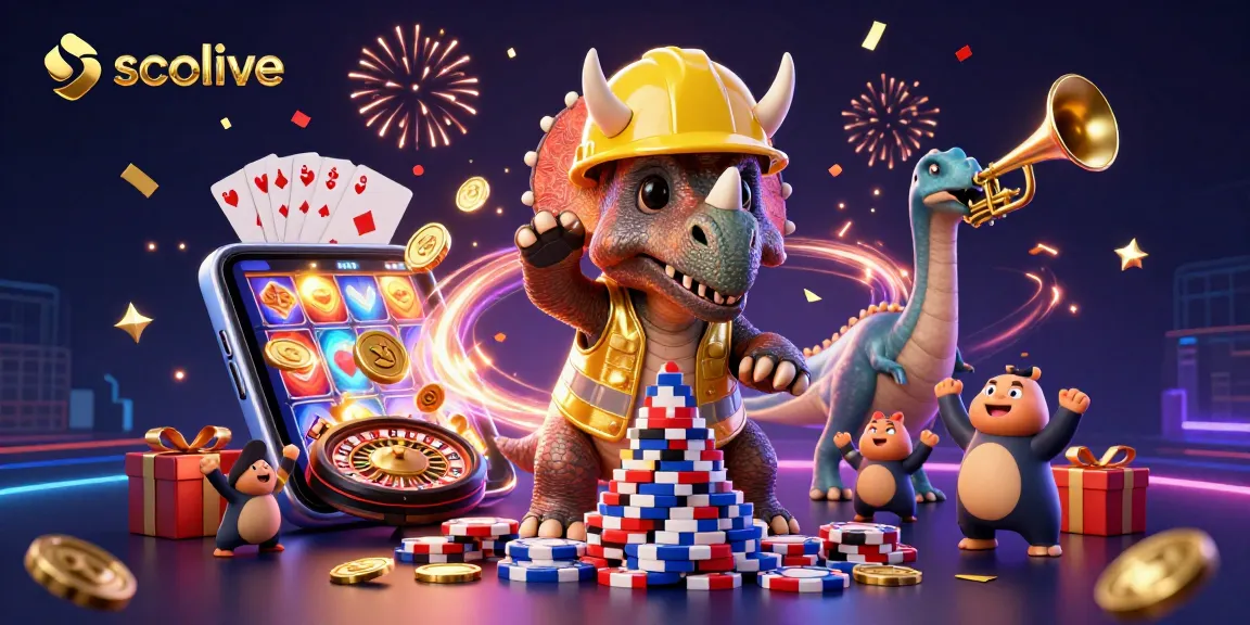 Socolive showcases a vibrant 3D celebration of gambling elements, featuring characters and dynamic game visuals.