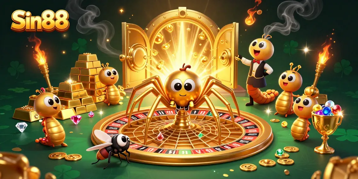 Witness Sin88's exciting betting action in a richly detailed casino scene featuring golden treasures and lively characters.